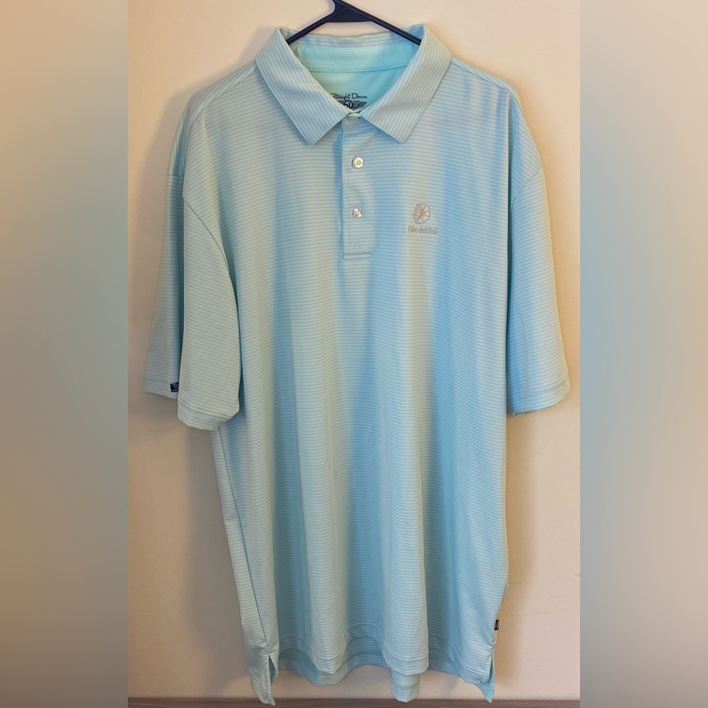 Straight Down L Men's Blue Gray Stripe Golf Polo Nylon Polyester Spandex Blend